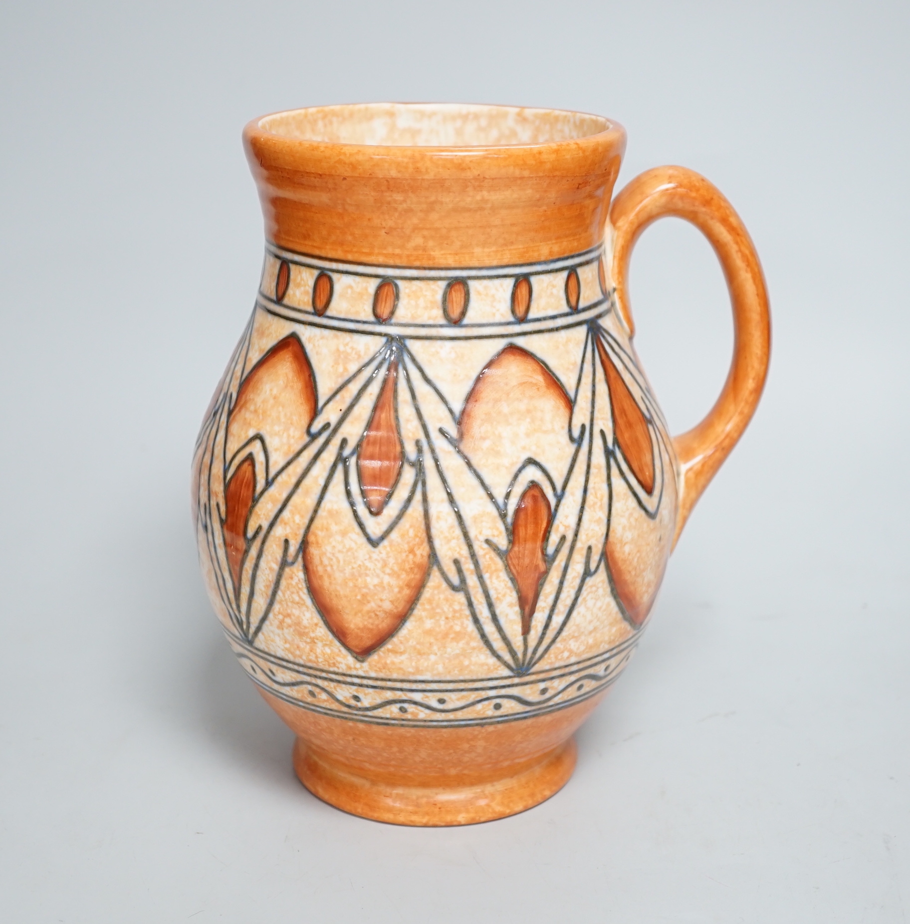 A Charlotte Rhead for Crown Ducal ceramic jug, with stylised design, signed and numbered to the base, 21cm high